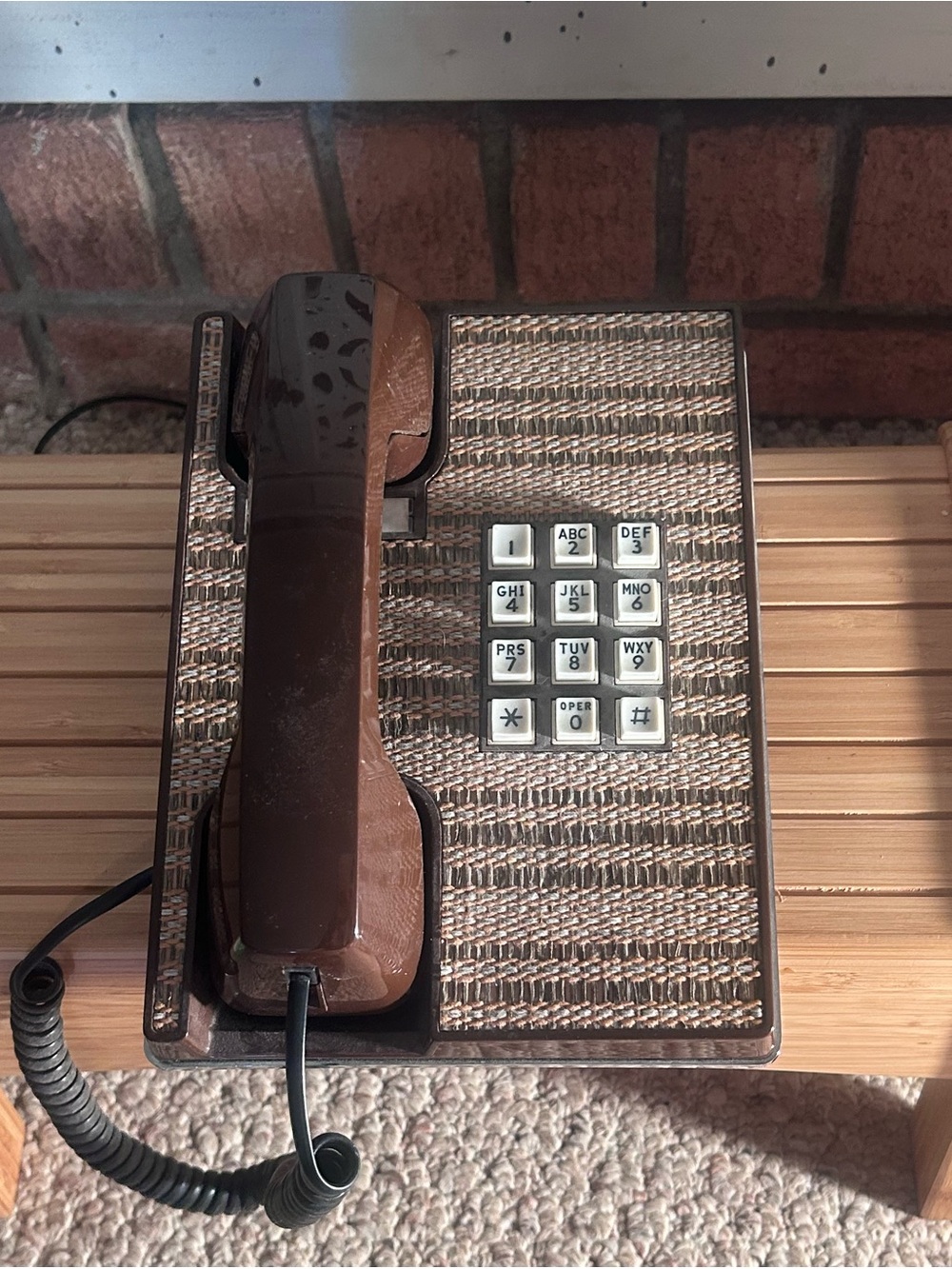 Vintage Brown Corded Telephone with Patterned Face